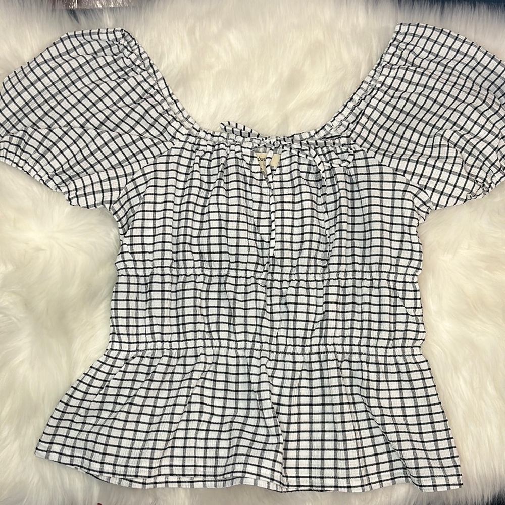 NWT black and White Gingham Madewell Omaha Tiered Top